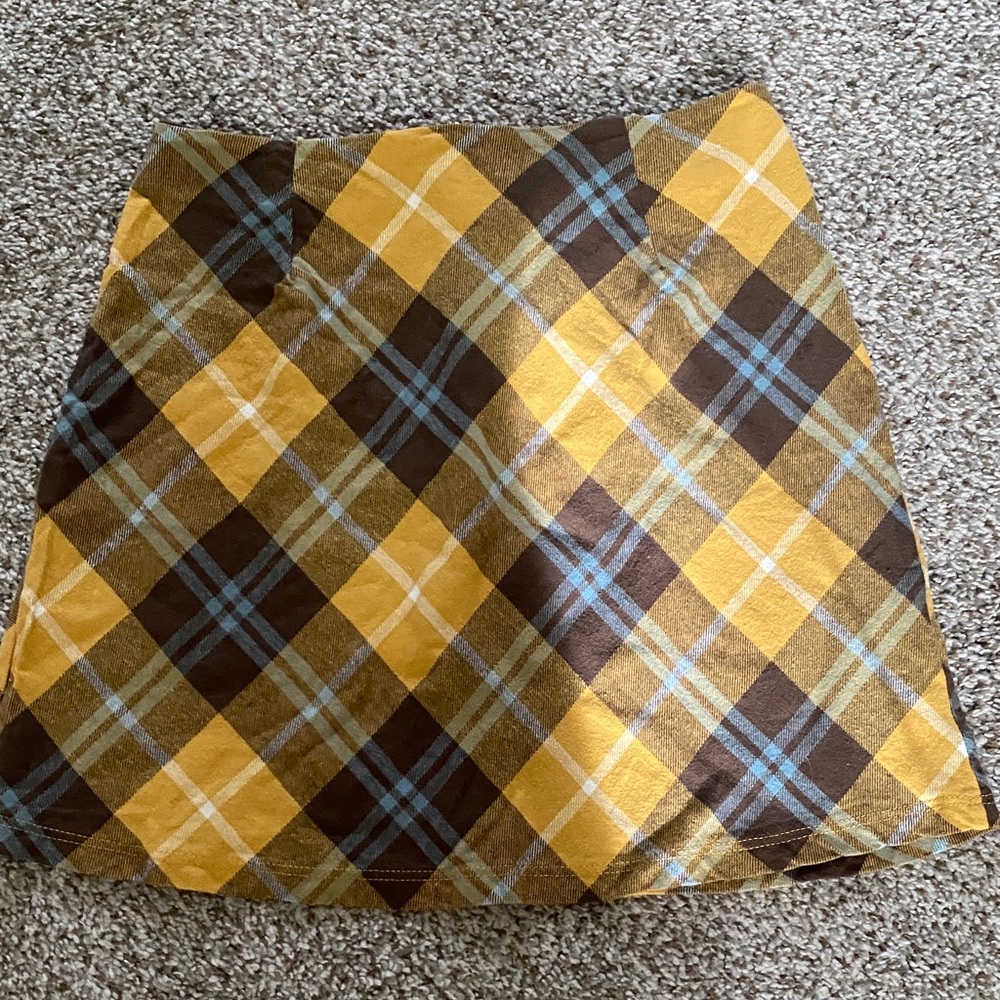 Plaid A-Line Mini Skirt in Yellow and Brown